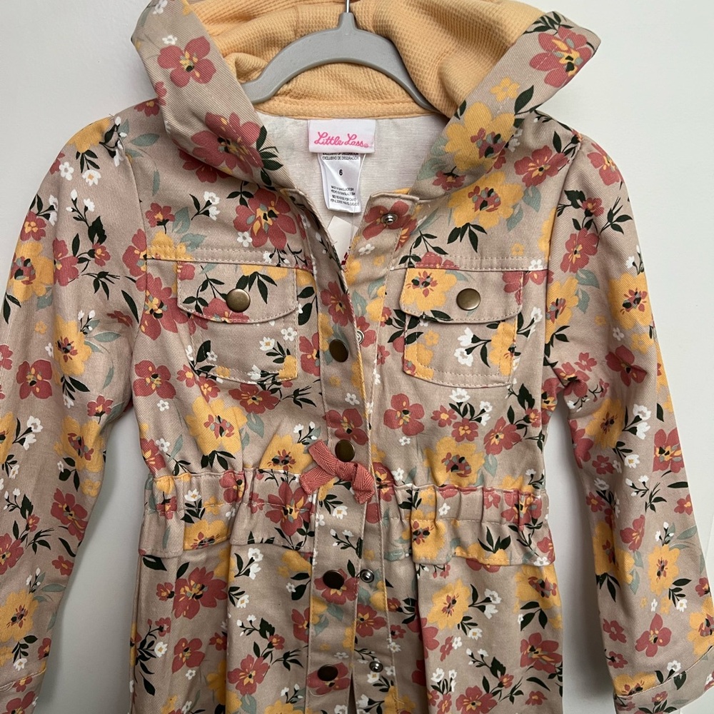 NWT- Little Lass Floral jacket with Hood - Yellow and dusty pink